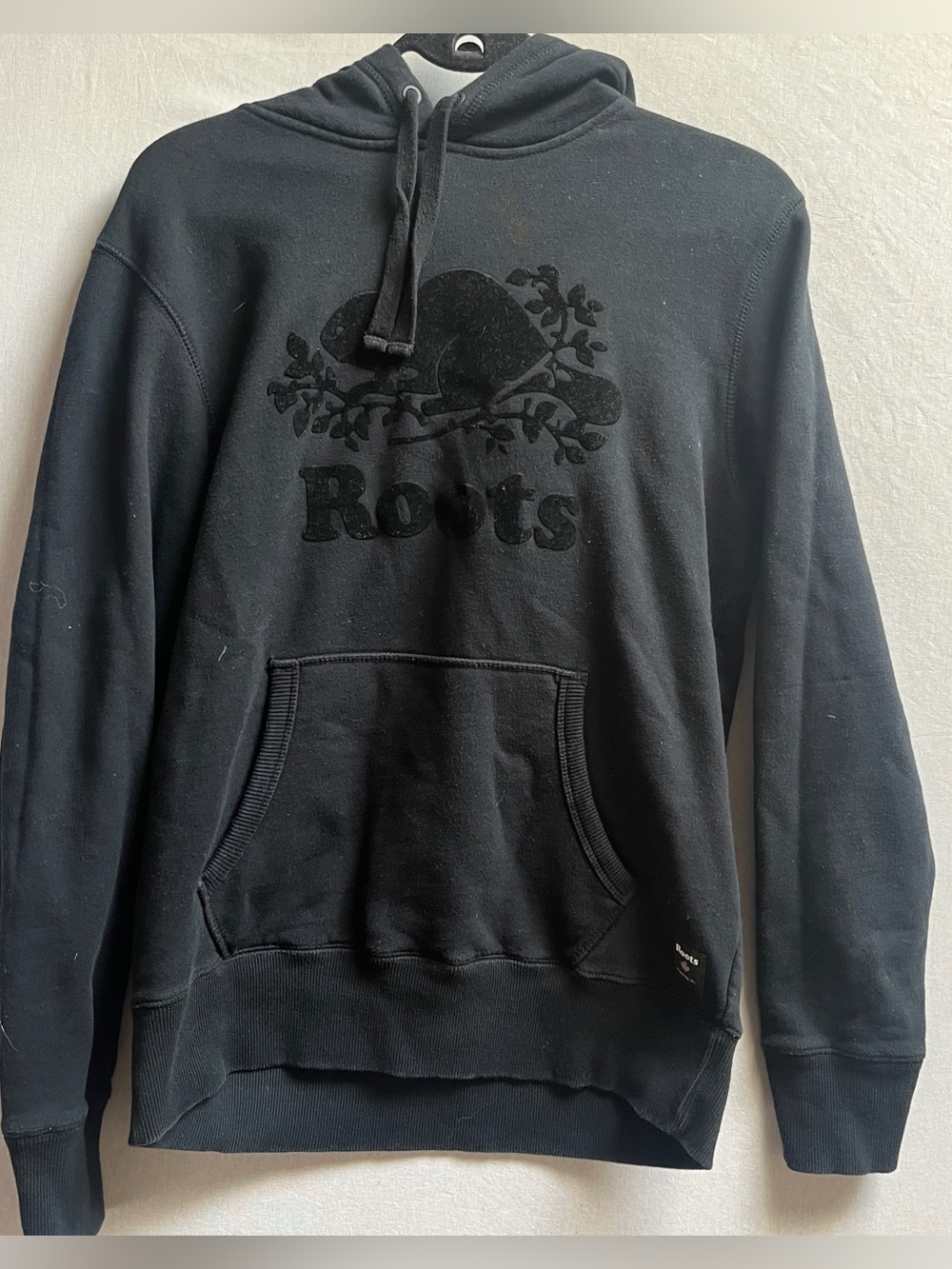 Roots Mens Black Hoodie Sweatshirt Size XS Cotton Blend